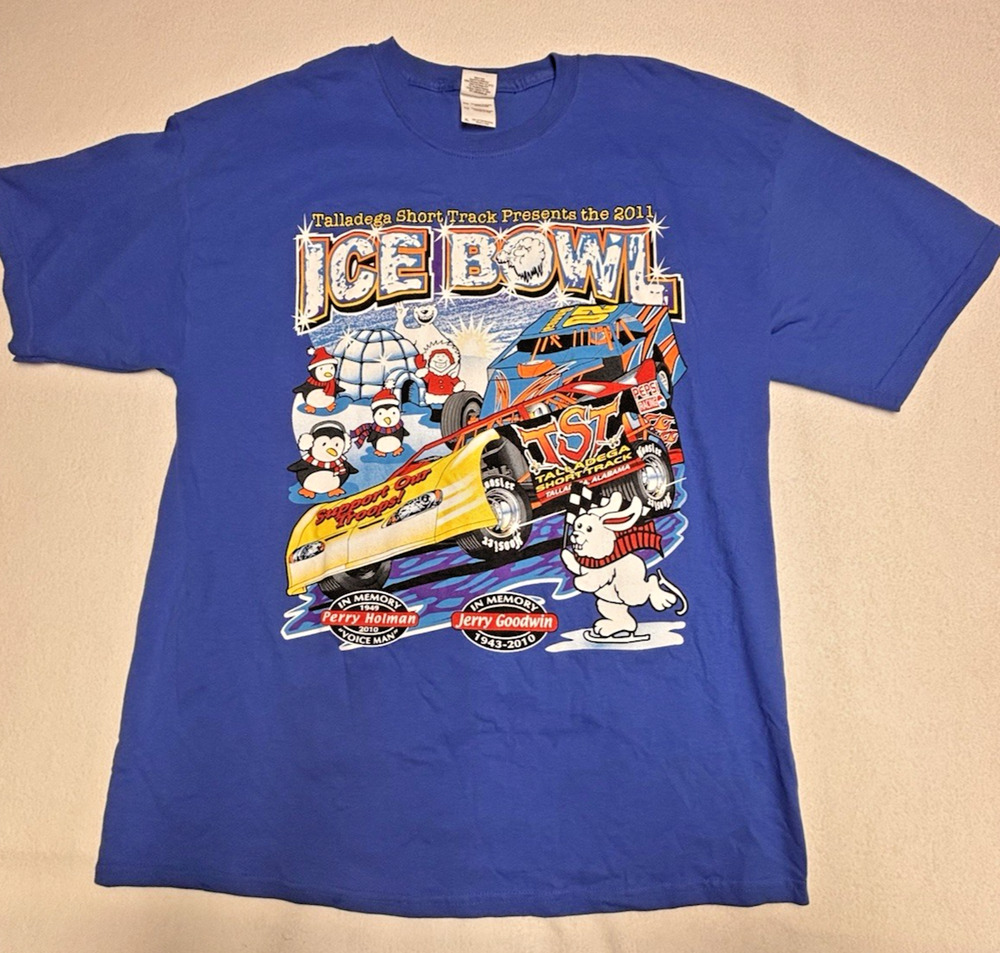 Talladega AL Ice Bowl Short Dirt Track Kart tst 2011 Blue T Shirt 20th Anniv